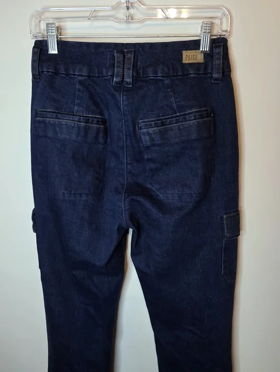 Paige Dion High Rise Cargo Flare Jeans Gracie Lou Dark Wash Y2K 90s Size 27 - Picture 10 of 11